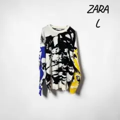 ZARA 総柄ニット セーター L クルーネック オーバーサイズのサムネイル