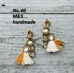 No.40 ゴールドチェーン×パール×バイカラータッセル　ピアス　イヤリング