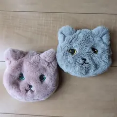 猫型 フェイクファー ポーチ 2個セットのサムネイル