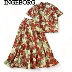 INGEBORG フラワープリントセットアップ 赤×花柄 シャツ フレアスカート