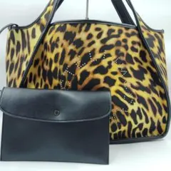 未使用級 ステラマッカートニー サークルロゴ トートバッグ ラージ 豹 現行