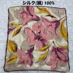 絹100% 大判シアースカーフ　花柄　バッグチャーム　タペストリー　首巻き