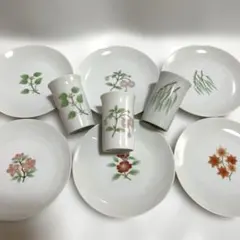 たち吉 ケーキ皿＆湯飲み 陶器製 昭和レトロ 京の木 京の花のサムネイル