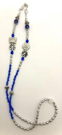 【M243】ハンドメイド　眼鏡ストラップ　シルバー＆ブルー③