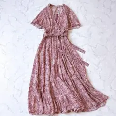 SNIDEL コットンプリントカシュクールワンピース パープル ペイズリー