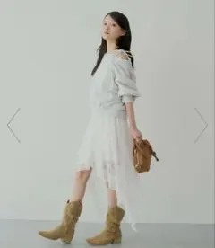 未使用 【Chico】ドロップフリルロングスカート レース レイヤード