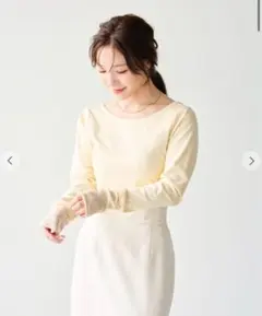 aimeine エメイン　シアーニットスリーブバックオープントップス　イエロー