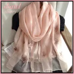大判ショール シルク ウール 蝶ピンク おしゃれ 春 シアーストール