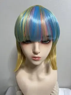 新品- イエロー×ブルー-ショートウィッグ コスプレ