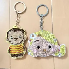 ラインストーン キーホルダー おさるのジョージ、ラプンツェル2点セット