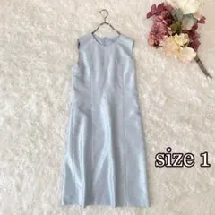 久梨沙 小花柄ノースリーブワンピース水色光沢感フォーマル 1膝下丈 セレモニー