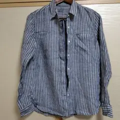 無印良品ストライプ 麻ボタンシャツ 長袖