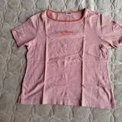 オレンジと白のストライプ半袖Tシャツ