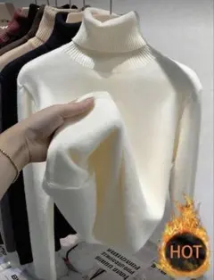 色　タートルネック　ニット