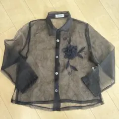 【tomomi】シアー長袖シャツ 花柄刺繍 Lサイズ