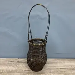 B-壁 竹細工 花籠 持ち手付き 花器 華道具 竹細工 花籠 花器 花入れ