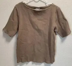 リブ編み ベージュ 半袖Tシャツ