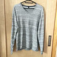 メンズ　綿100% Vネック長袖Tシャツ　グレー系