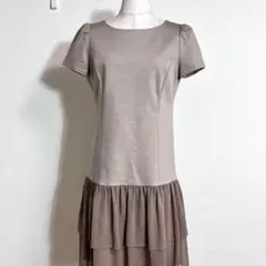 ❤️美品 エムプルミエ ベージュ異素材ローウェストティアードワンピース 36 S