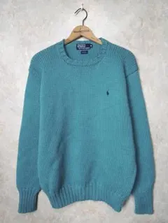 90's ラルフローレン ウールセーター◆メンズMサイズ(実寸L程度)/緑/厚手