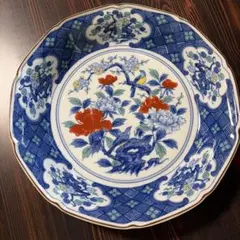 有田焼　若山窯　染錦牡丹花鳥文図の絵皿　陶磁器 飾り皿　大皿　盛皿