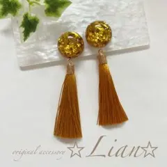 ピアス　イヤリング✩︎⡱ホロ　イエロー✖︎ゴールドタッセル