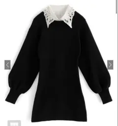 grlレース襟付きニットミニワンピース [dr655] ミニワンピース