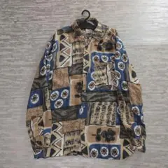 90s Vintage 昭和レトロ 総柄 シャツ ヨーロッパ古着 XL レーヨン