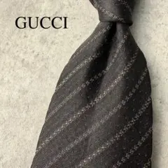 美品 GUCCI グッチ ジャガード 手裏剣 ストライプ ネクタイ ブラック 黒