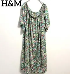 H&M 花柄 オフショルダー ワンピース ひざ丈 マルチカラー レディース