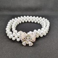 ラスト1点　ゴールド　バタフライ　パール　ゴムベルト　帯締め