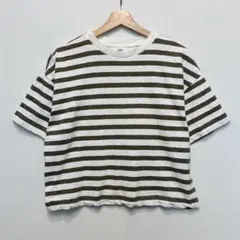 ユニクロ ボーダーTシャツ 半袖 カーキ XLサイズのサムネイル