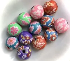 ⑥ 花柄プラスチックビーズ12個セット
