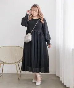 CLETTEオリジナル★レイヤード風長袖シャーリングワンピース