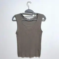 【値下げ不可】GU ジーユー リブニット スクエアネックタンクトップ S グレー
