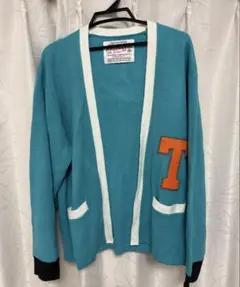 【値下げ】LOGAN レタードカーディガン Tワッペン アメカジ ヴィンテージ