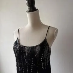 ビンテージ ビーズ刺繍キャミソール スパンコール 黒 シルバー L 衣装 ダンスのサムネイル