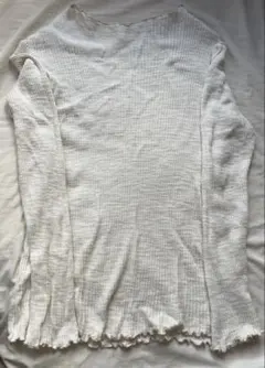 ホワイトリブ編み長袖Tシャツ Mサイズ