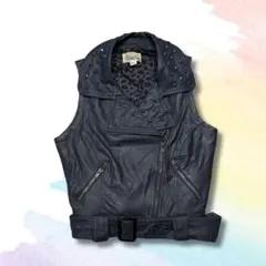 ライダースベスト S ブラック スタッズ レオパード Y2K FOREVER21