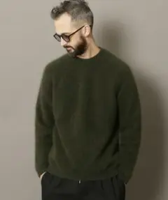 BEAUTY&YOUTH ヘアリーハーフアゼセーター カーキ　ラクーン ニット