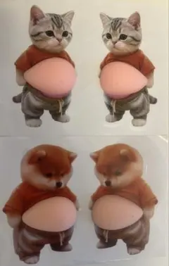 ・お腹ぷにぷにシール 犬＆ねこ 立体3D 4匹