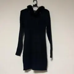 Rady ファー付き ケーブルニットワンピース ブラック M