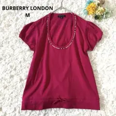 【バーバリーロンドン】ノバチェック　パフスリーブ　半袖カットソー　ピンク　M