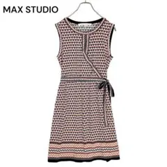 MAX STUDIO 幾何学柄ワンピース リボン ノースリーブ ネイビー 春夏のサムネイル