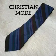 美品☆CHRISTIAN MODE シルク ストライプ ネイビー ネクタイ