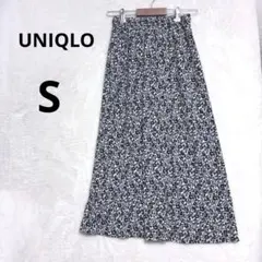 美品 UNIQLO S 花柄 クレープジャージースカート モノトーン 白黒