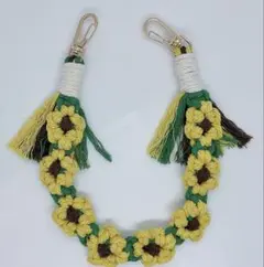 ハンドメイド スマホストラップ ハンドストラップ マクラメ ひまわり