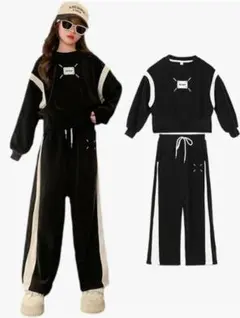 黒/ベージュ スウェットシャツとパンツセット