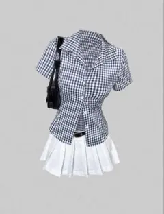 ギンガムチェック 半袖 シャツ 単丈 ウィッシュコア SHEIN S
