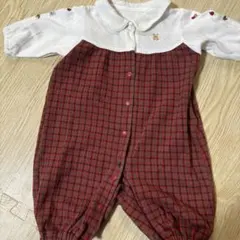ファミリア赤と白のチェック柄ロンパース